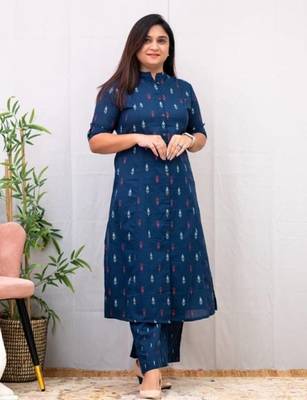 Jaipuri pure cotton blue a-line casual coord set 3