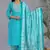 Jaipuri blue cotton afgani printed embroidered kurtaand pant with dupatta