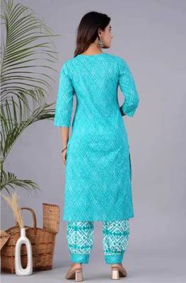 Jaipuri blue cotton afgani printed embroidered kurtaand pant with dupatta 4