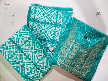 Jaipuri blue cotton afgani printed embroidered kurtaand pant with dupatta 5