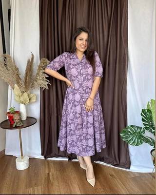Jaipuri cotton blend stitched flared a-line purple gown 2