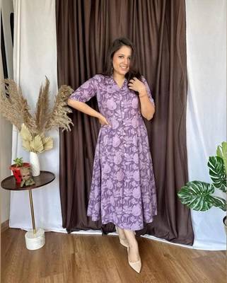 Jaipuri cotton blend stitched flared a-line purple gown 3