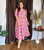 Jaipuri cotton blend stitched flared a-line onion pink gown