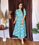 Jaipuri cotton blend stitched flared a-line  light green gown