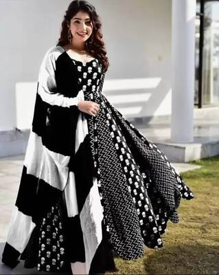 Jaipuri black anarkali gown with dupatta set 2