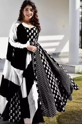 Jaipuri black anarkali gown with dupatta set