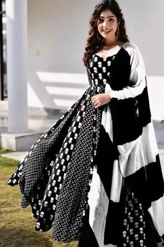 Jaipuri black anarkali gown with dupatta set