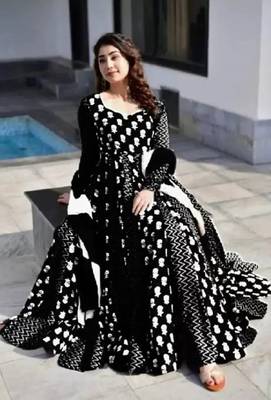 Jaipuri black anarkali gown with dupatta set 5