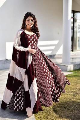 Jaipuri coffee maroon anarkali gown with dupatta set 1