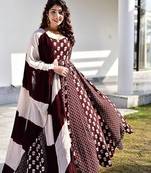 Jaipuri coffee maroon anarkali gown with dupatta set