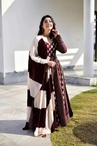 Jaipuri coffee maroon anarkali gown with dupatta set