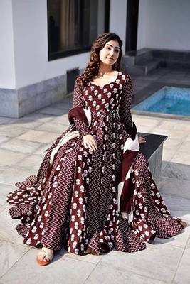 Jaipuri coffee maroon anarkali gown with dupatta set 3