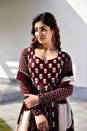 Jaipuri coffee maroon anarkali gown with dupatta set