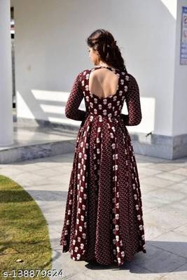 Jaipuri coffee maroon anarkali gown with dupatta set 5