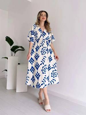 jaipuri cotton base party wear summer special blue gown dress 3