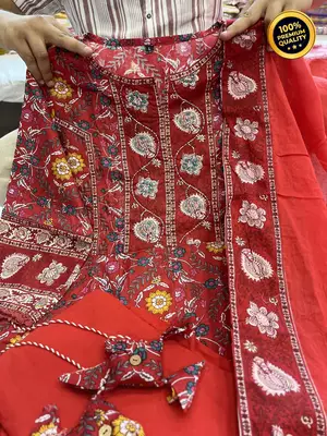 Jaipuri red cotton print 60 60 with neck work dress 5