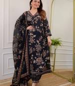 Jaipuri black cotton print 60 60 with neck work dress