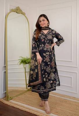 Jaipuri black cotton print 60 60 with neck work dress 2