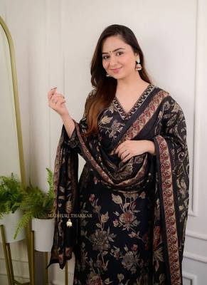 Jaipuri black cotton print 60 60 with neck work dress 3