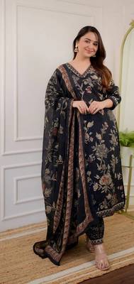 Jaipuri black cotton print 60 60 with neck work dress 4