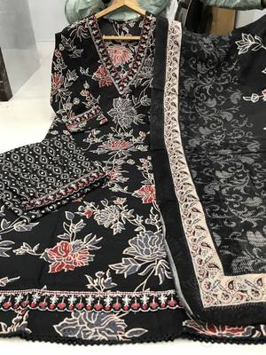 Jaipuri black cotton print 60 60 with neck work dress 5