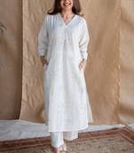 Jaipuri white dabu slub cotton hand embroidered co-ord set