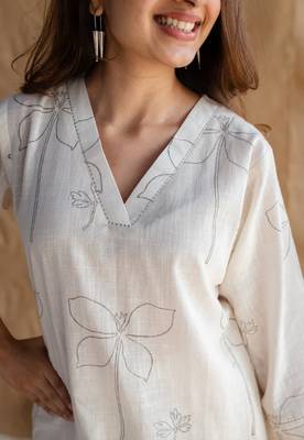 Jaipuri white dabu slub cotton hand embroidered co-ord set 3