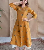 Jaipuri yellow cotton aline kurti pant co ord set indian pakistani salwar kameez with pockets