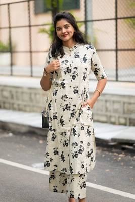 Jaipuri  cream blossom cotton coord set 1