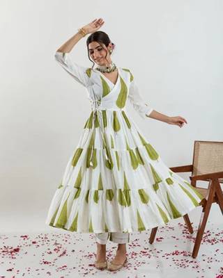 Jaipuri beautiful green designer angrakha style hand block salwar suit 4