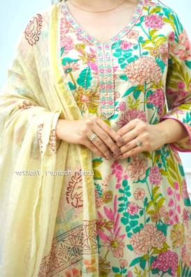 Jaipuri ivory multicolor cotton designer afgani party wear 3 piece suit for women 4