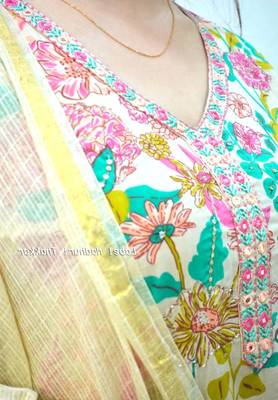 Jaipuri ivory multicolor cotton designer afgani party wear 3 piece suit for women 5