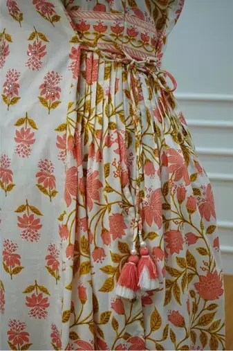 Jaipuri off white orange cotton designer afgani party wear 3 piece suit for women