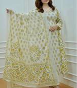 Jaipuri off white mustard  cotton designer afgani party wear 3 piece suit for women