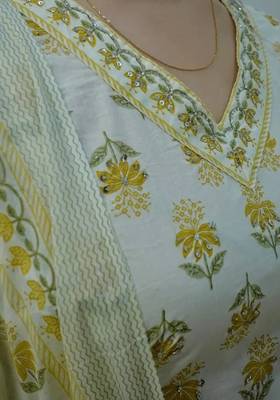 Jaipuri off white mustard  cotton designer afgani party wear 3 piece suit for women 4