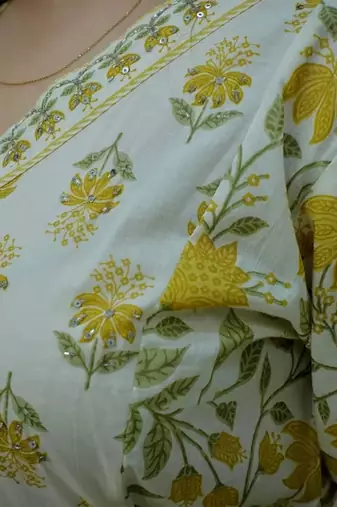 Jaipuri off white mustard  cotton designer afgani party wear 3 piece suit for women