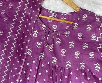 Jaipuri purple  ghera anarkali style pure cotton kurta & pant with dupatta 4
