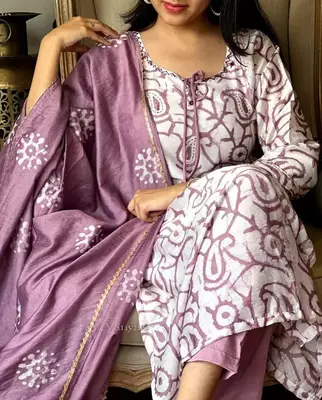 Jaipuri pink cotton  kurta & pant with dupatta 2