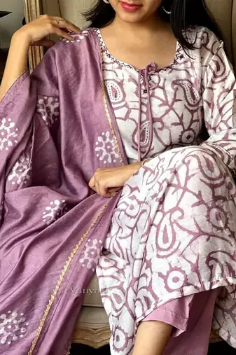Jaipuri pink cotton  kurta & pant with dupatta