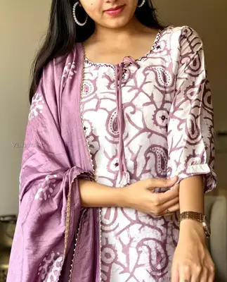 Jaipuri pink cotton  kurta & pant with dupatta 3