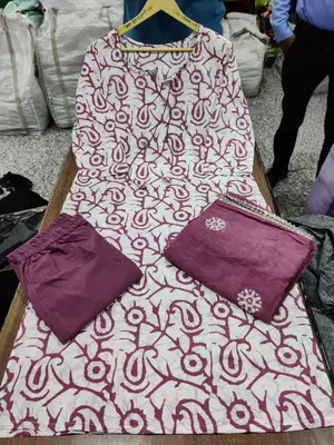Jaipuri pink cotton  kurta & pant with dupatta 4