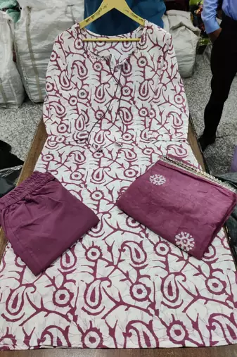 Jaipuri pink cotton  kurta & pant with dupatta