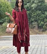 Jaipuri maroon color indian solid straight salwar kameez kurti pant set for women
