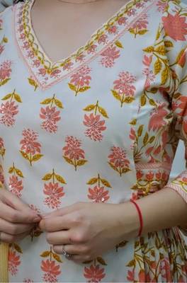 Jaipuri off white orange cotton designer afgani party wear 3 piece suit for women 5