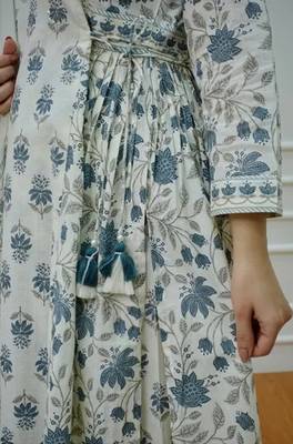 Jaipuri off white grey cotton designer afgani party wear 3 piece suit for women 5