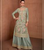 Light green chinon heavy embroidery semi stitched wedding palazzo suits