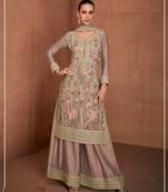 Lavender chinon heavy embroidery semi stitched wedding palazzo suits