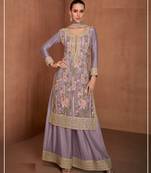 Light purple chinon heavy embroidery semi stitched wedding palazzo suits