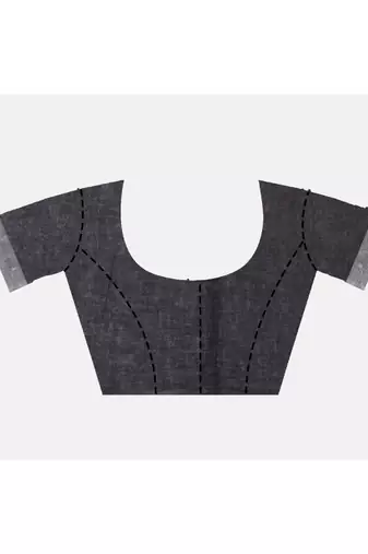 Handmade bhagalpuri linen saree with contrast border in black shade with blouse piece