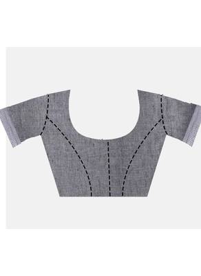 Handmade bhagalpuri tissue linen saree with contrast border in grey shade with blouse piece 4